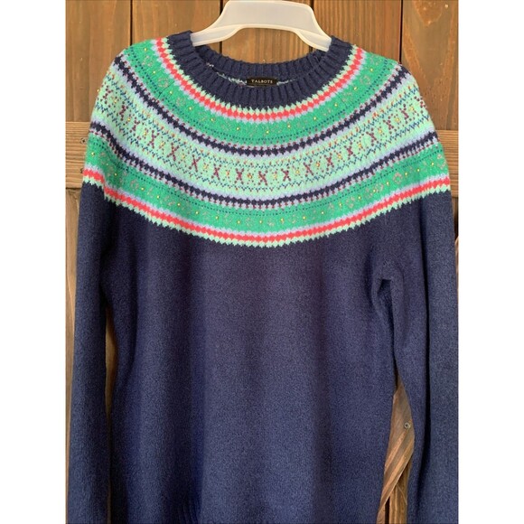 Talbots Fair Isle Beaded Sweater Womens M Navy Green Excellent Winter Ski - Picture 4 of 8